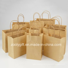Venta al por mayor barato reciclar marrón kraft bolsa de papel bolsas de regalo con el mango torcido